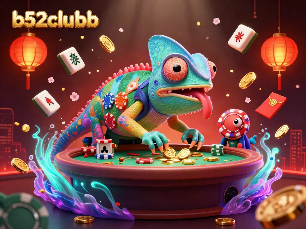 Engage in thrilling gameplay with the vibrant b52clubb casino experience featuring a chameleon casino owner.