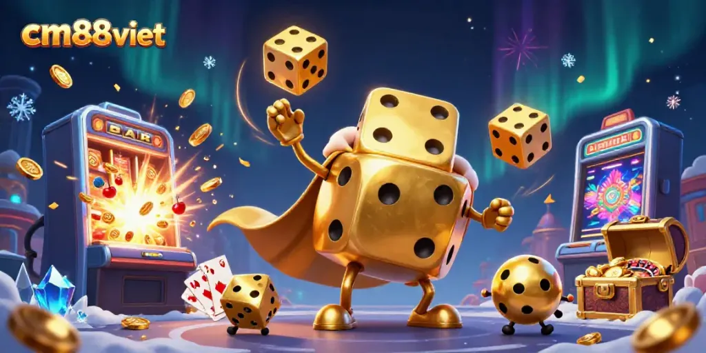 Engage with thrilling casino action at cm88viet featuring golden dice and a vibrant jackpot.