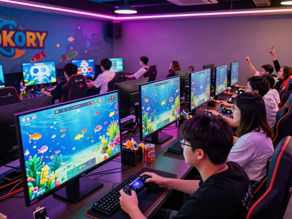 Engaging gaming environment featuring players in a vibrant fish shooting game, showcasing lại là Bắn cá đổi thưởng.