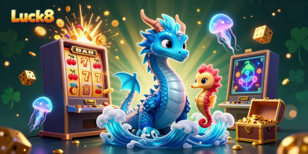 Engage with Luck8's thrilling world of gambling featuring a vibrant, enchanted underwater scene.
