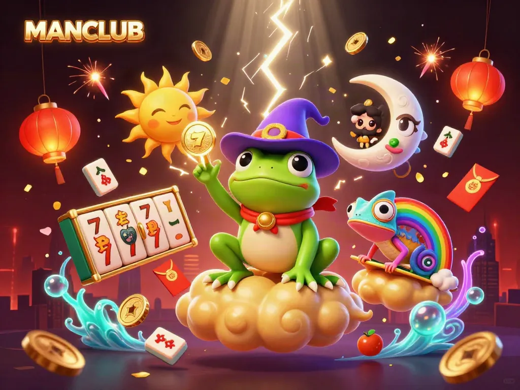 Engage with MANCLUB's thrilling casino scene featuring golden coins and vibrant elements.
