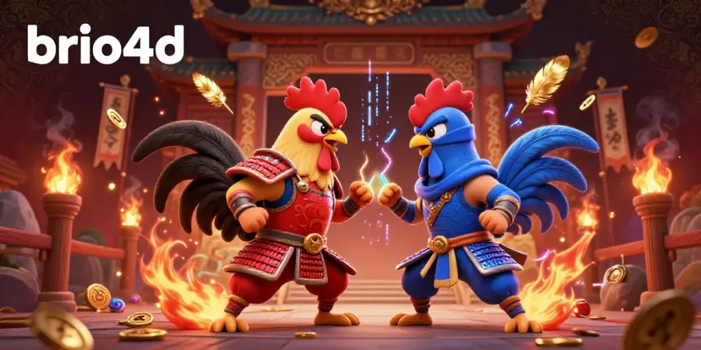 Experience thrilling gameplay in brio4d with fighting roosters, exotic thematic elements, and dazzling casino effects.