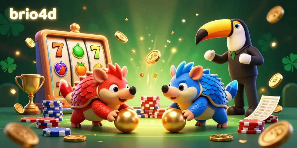 Capture the excitement of brio4d with vibrant rival pangolins and dynamic gaming elements celebrating online slots!