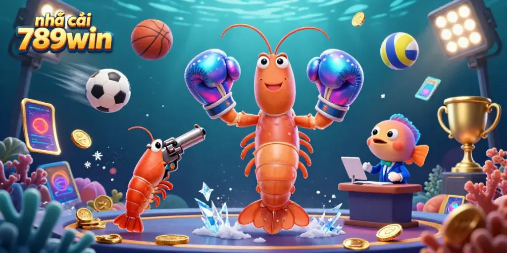 Engage with the vibrant world of nhà cái 789win featuring dynamic casino elements and lively sea creatures.