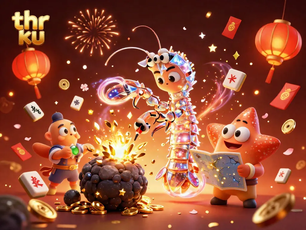 Engage in thrilling gameplay with the vibrant 3D scene showcasing the "thr ku" digital casino platform, filled with excitement!