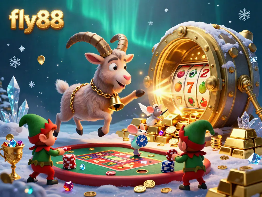 Experience thrilling gameplay at fly88 with a festive casino scene featuring lively characters.