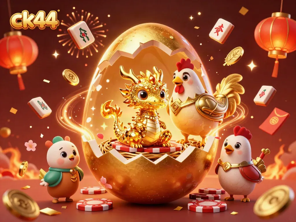 Experience the thrill of ck44 with a golden dragon and poker chip imagery in this vibrant casino illustration.