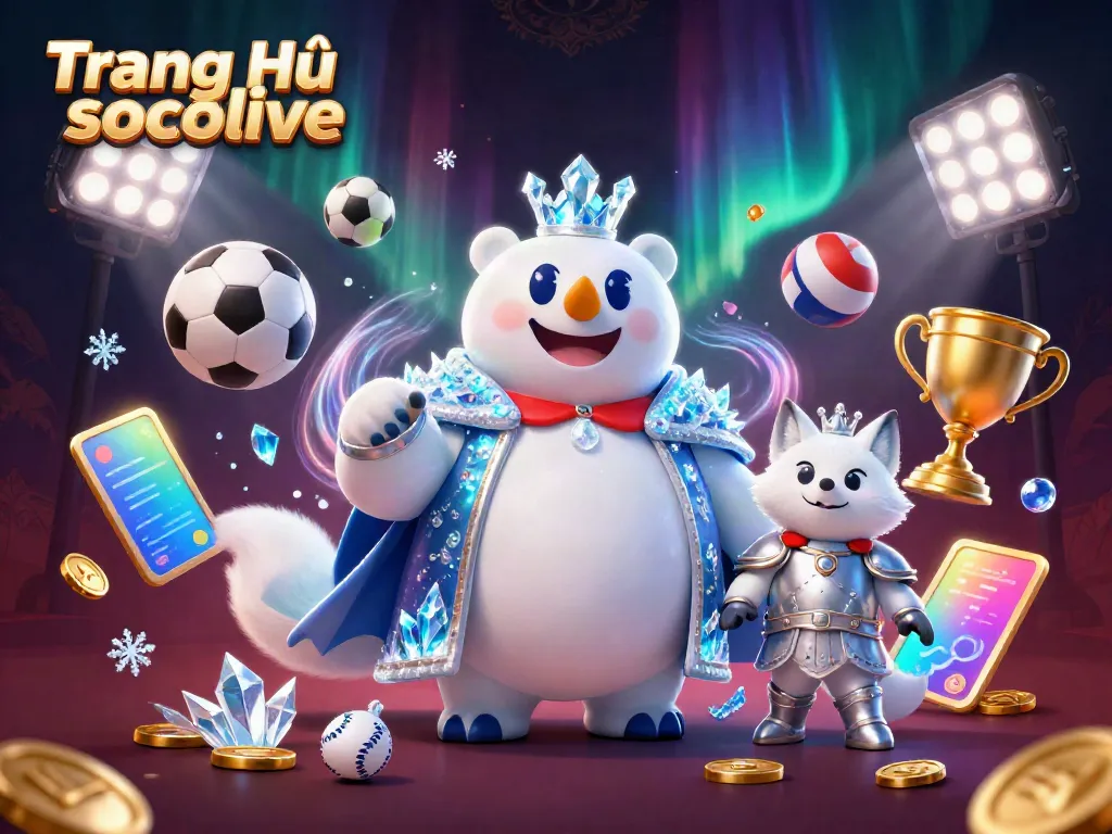 Engage with Trang Chủ socolive's thrilling atmosphere as sports balls fly around a majestic polar bear and silver-armored fox.