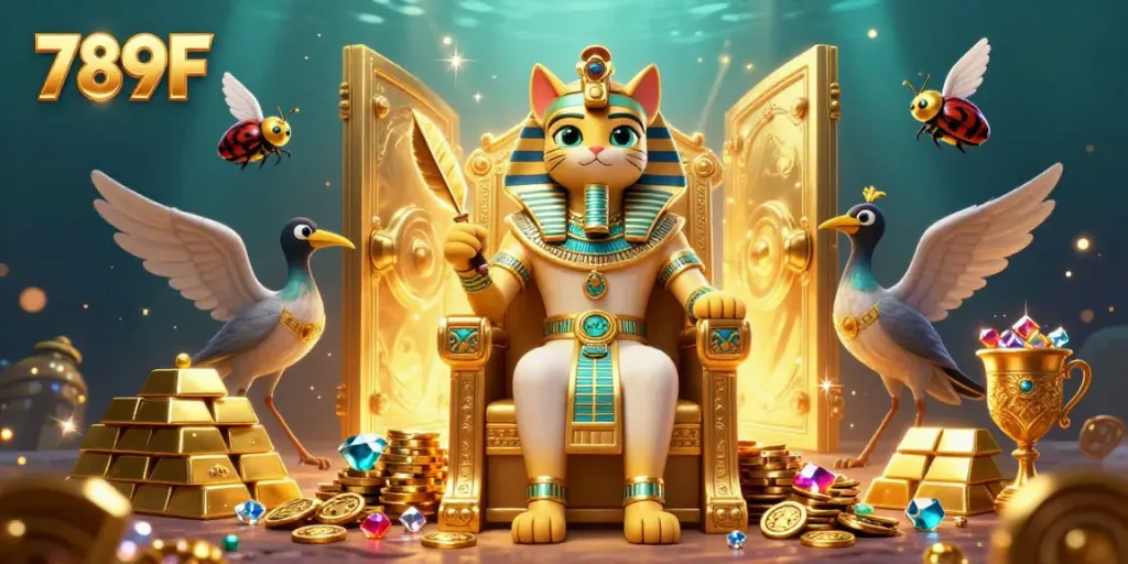 Experience 789F's allure with an Egyptian-themed digital casino art showcasing rich treasures and vibrant colors.