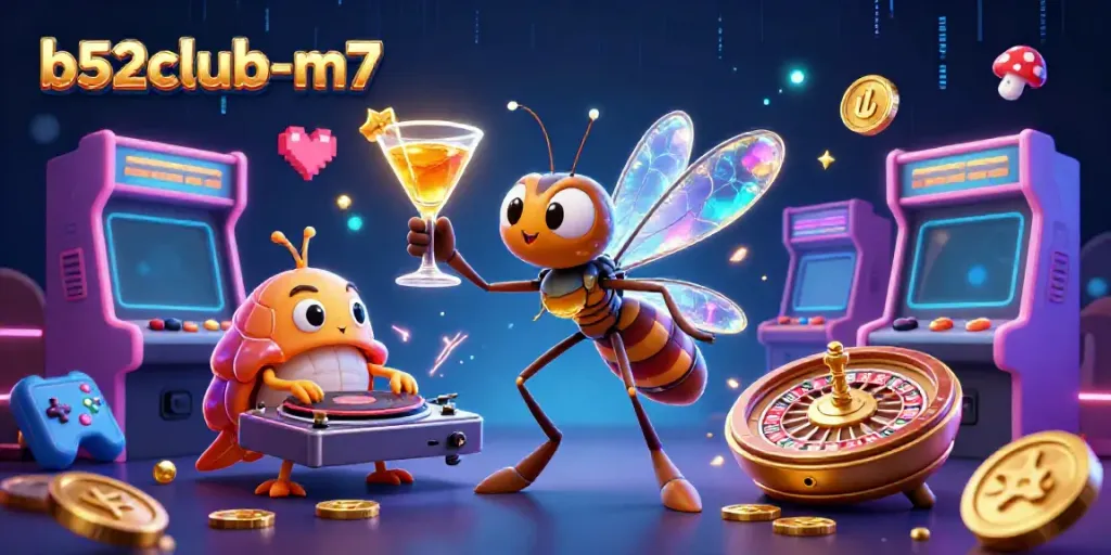 Experience the thrill of b52club-m7 with a lively casino scene featuring engaging gaming elements and characters.