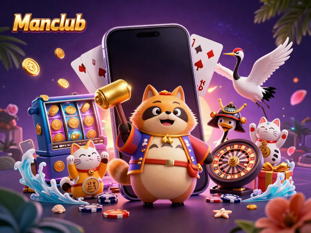 Engage with the thrilling world of Manclub's casino games featuring vibrant characters and dynamic elements.