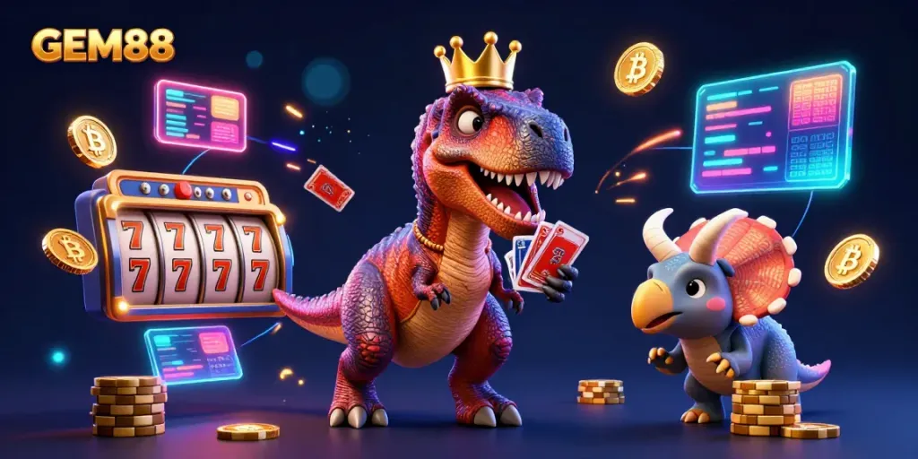 Experience winning strategies at GEM88 as cartoon characters engage in thrilling casino games.