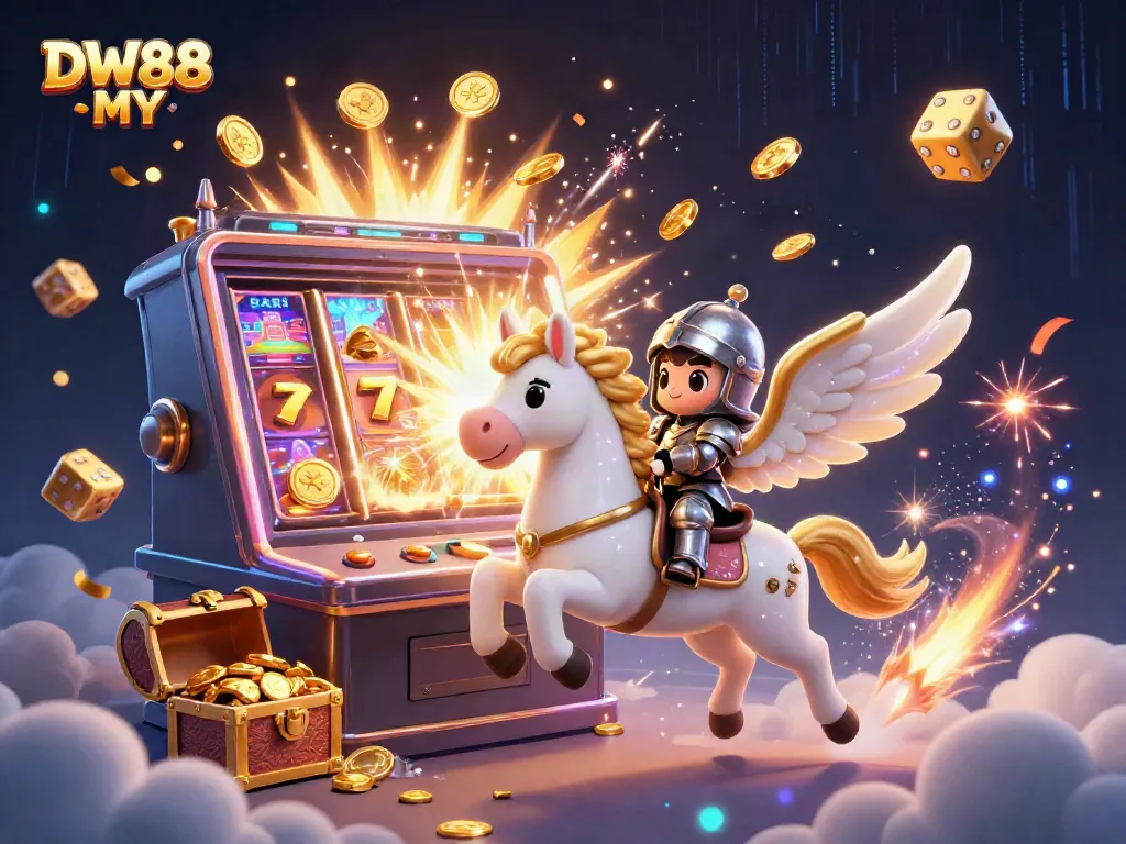 Engage thrilling gameplay with DW88 MY, showcasing a celestial horse in a dynamic casino scene.