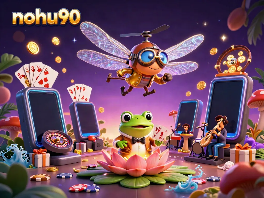 Experience the thrill of nohu90 with vibrant casino elements, camaraderie, and gaming excitement in this immersive scene.