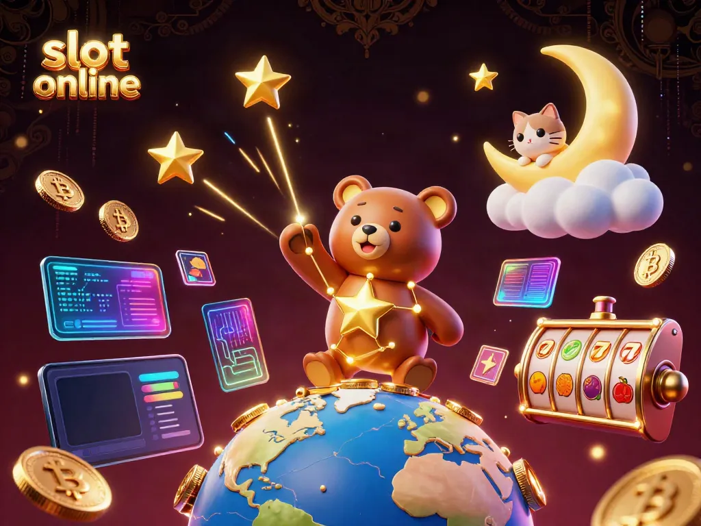 Spin the reels and win with this vibrant slot online casino illustration packed with fun characters and elements.