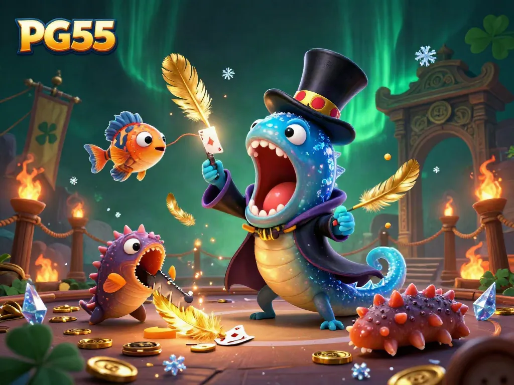 Experience PG55 in an immersive casino magic scene with animated sea creatures and vibrant game elements.