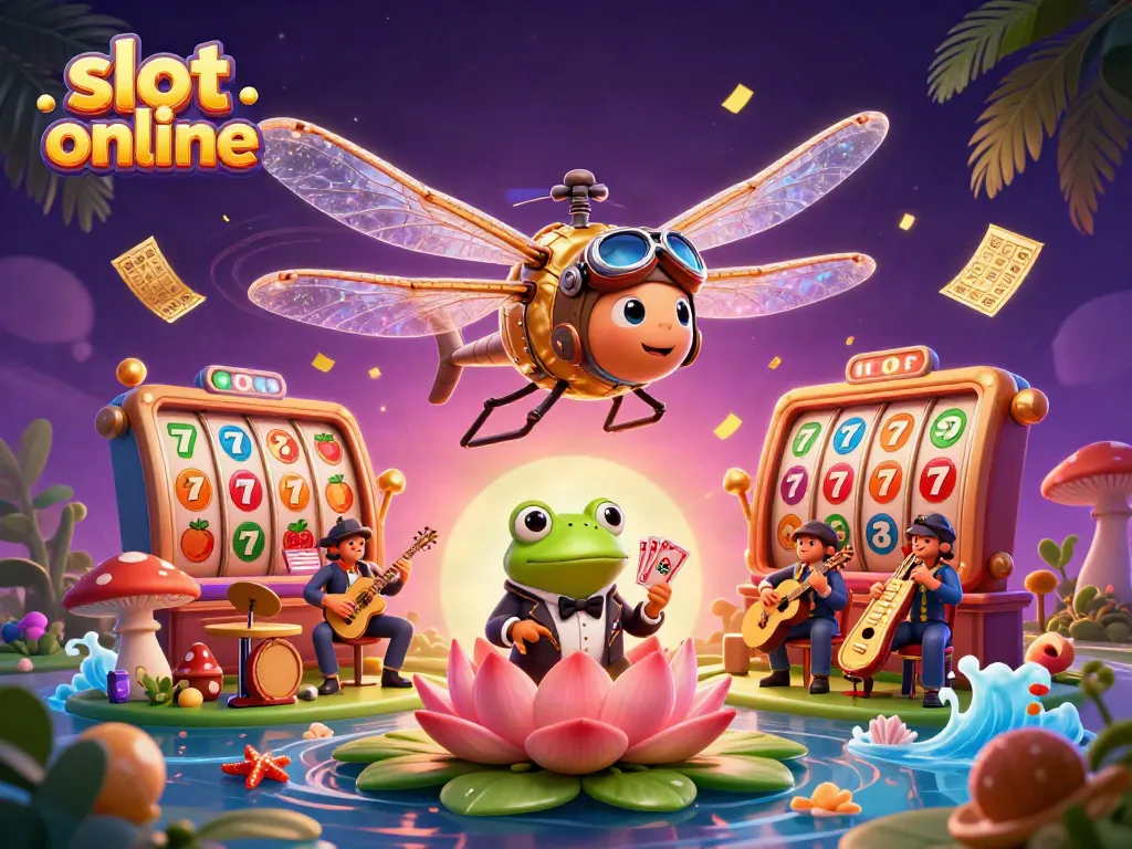 Experience the excitement of slot online with colorful reels and a lively casino scene.