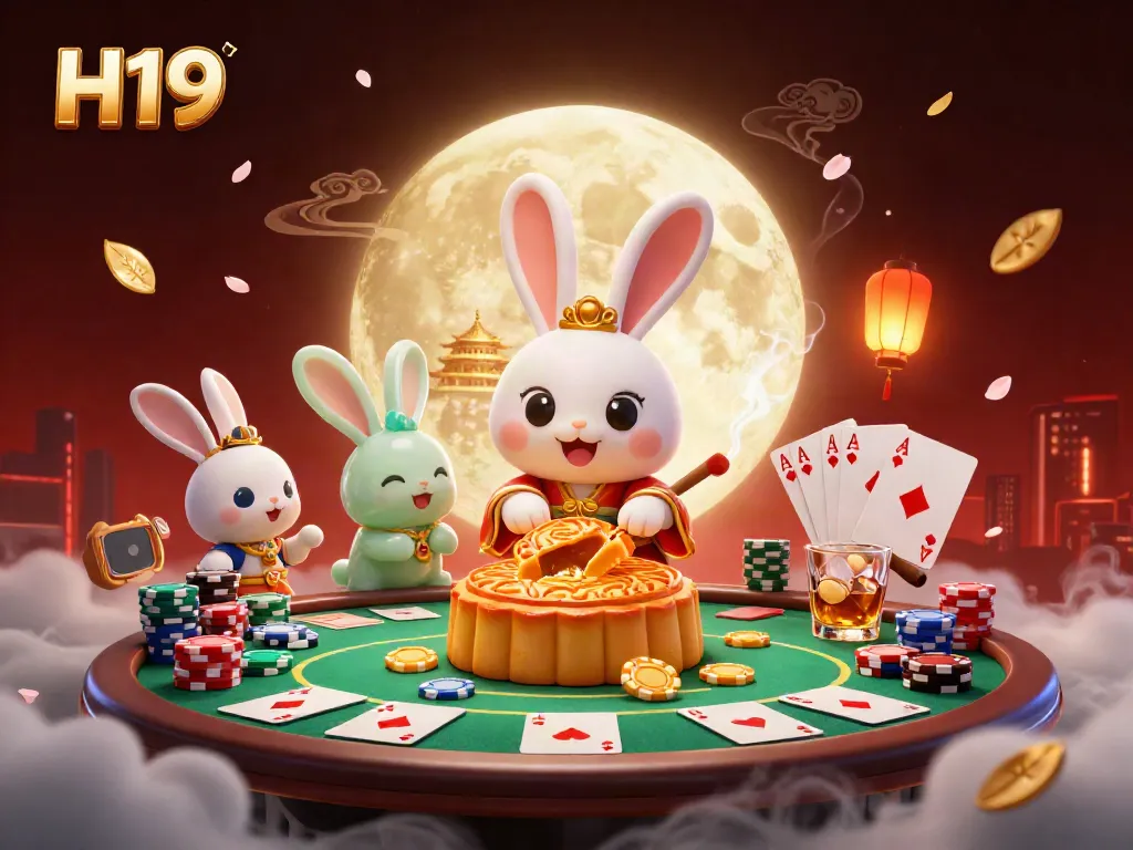 Engage with H19's moonlit casino scene, featuring poker chips and traditional motifs for an immersive gaming experience.
