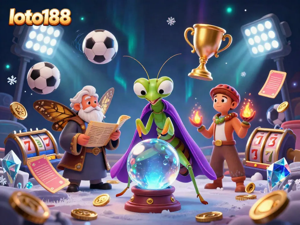 Engage in loto188 casino fun with a mystical fortune teller interacting with vibrant gambling elements.