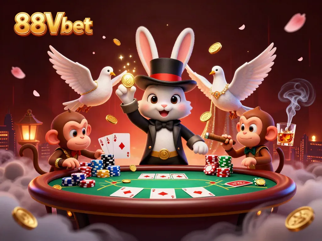Engage in thrilling games with 88Vbet's vibrant 3D casino illustration showcasing excitement and strategy.