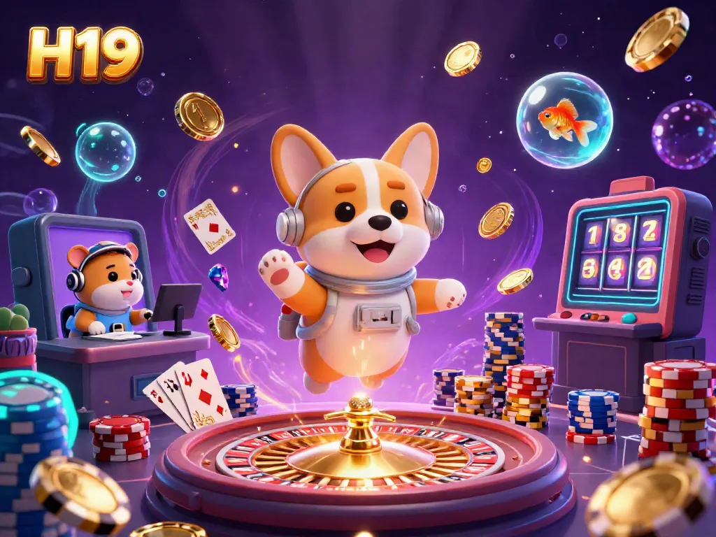 Engage with H19's vibrant online casino scene featuring colorful characters and dynamic gamble elements.