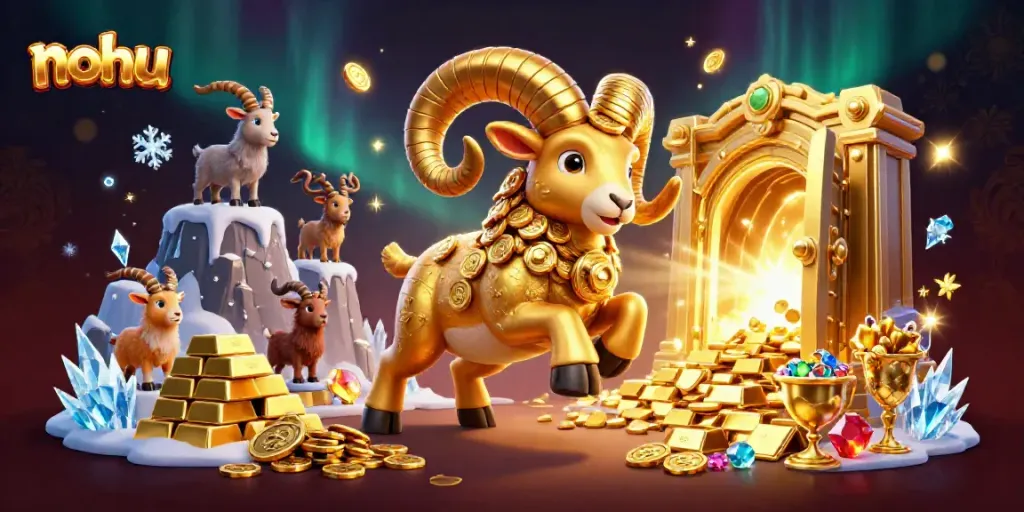 Experience the exhilarating nohu casino world with a golden ram charging through dazzling riches.