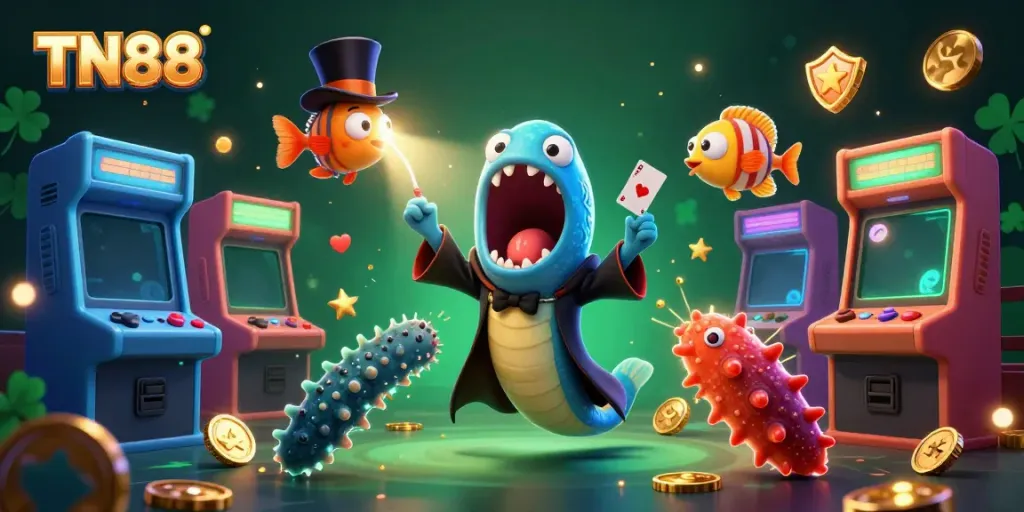 Experience magical casino action with TN88, as vibrant characters perform thrilling card tricks