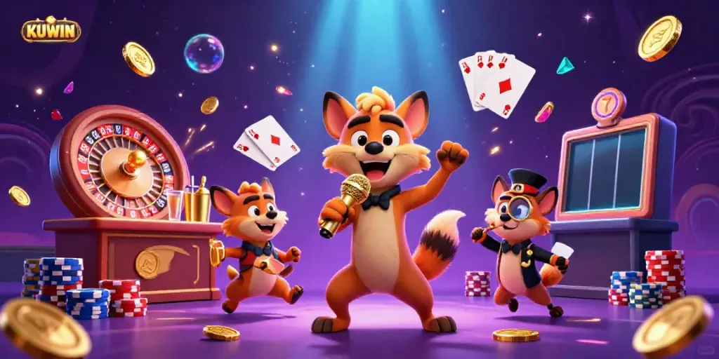 Experience the excitement of KUWIN with hyenas running a lively casino club, featuring a comedian and dynamic game elements.