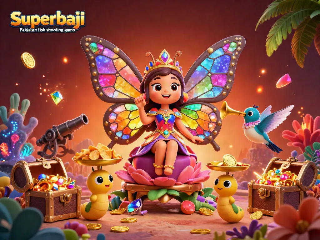 Engaging scene showcasing the SuperBaji Pakistan fish shooting game with vibrant underwater elements and a butterfly queen.
