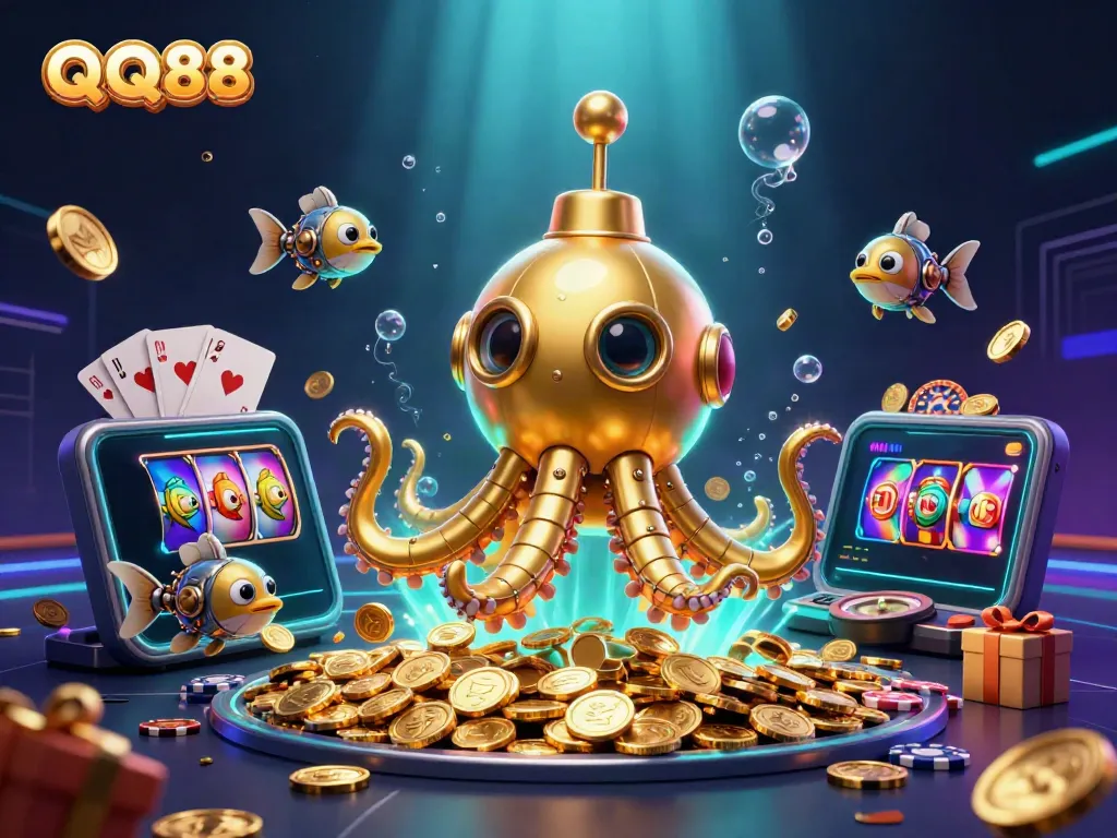 Experience QQ88’s fun and excitement with a colorful underwater casino scene.