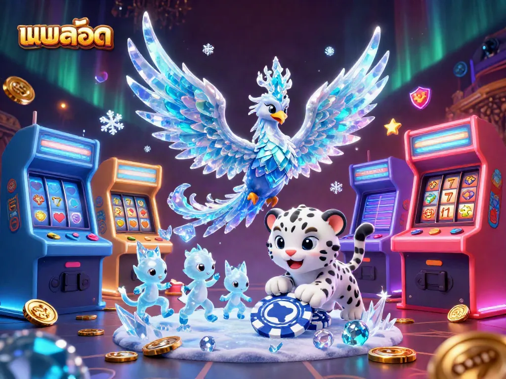 Engage with แบบสล็อต through a vibrant 3D casino illustration featuring whimsical characters and exciting gaming elements.