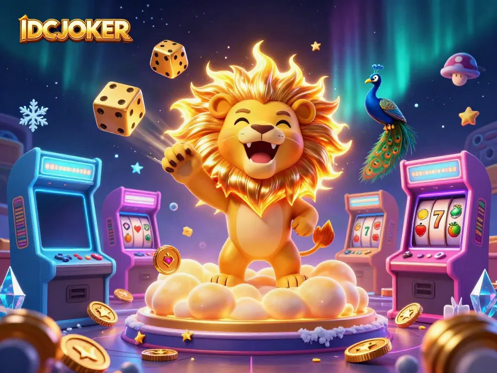 Experience thrilling gameplay with IDCJOKER's vibrant casino adventure featuring a roaring lion and dynamic visuals.