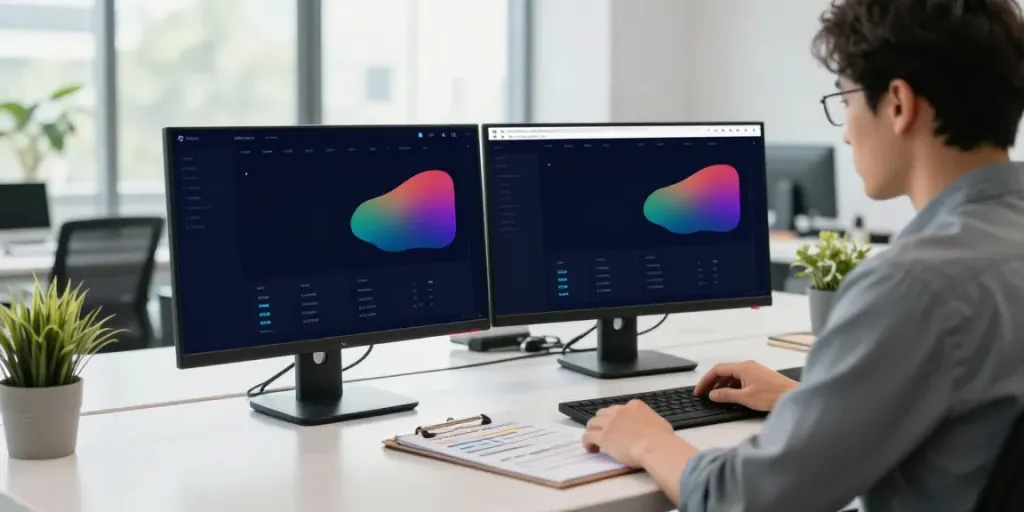 Expert analyzing Ahrefs DR increase metrics in modern office