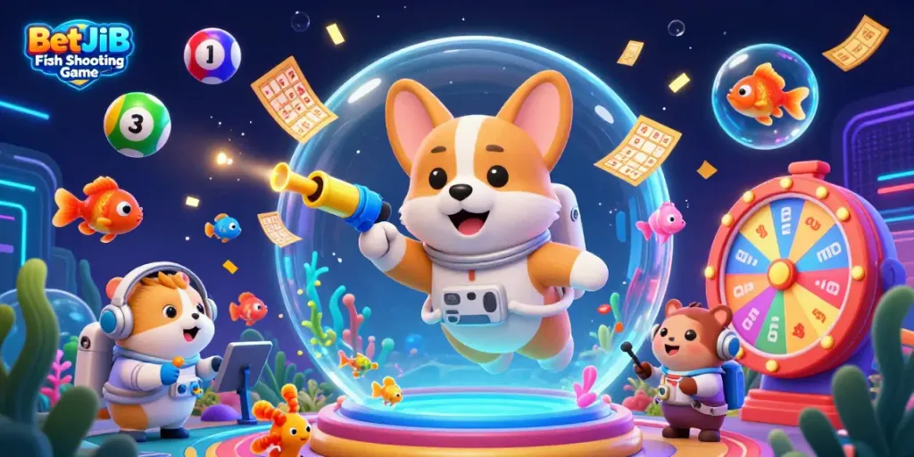 Engage in the BetJDB Fish Shooting Game with colorful underwater animation featuring vibrant sea creatures and playful characters.