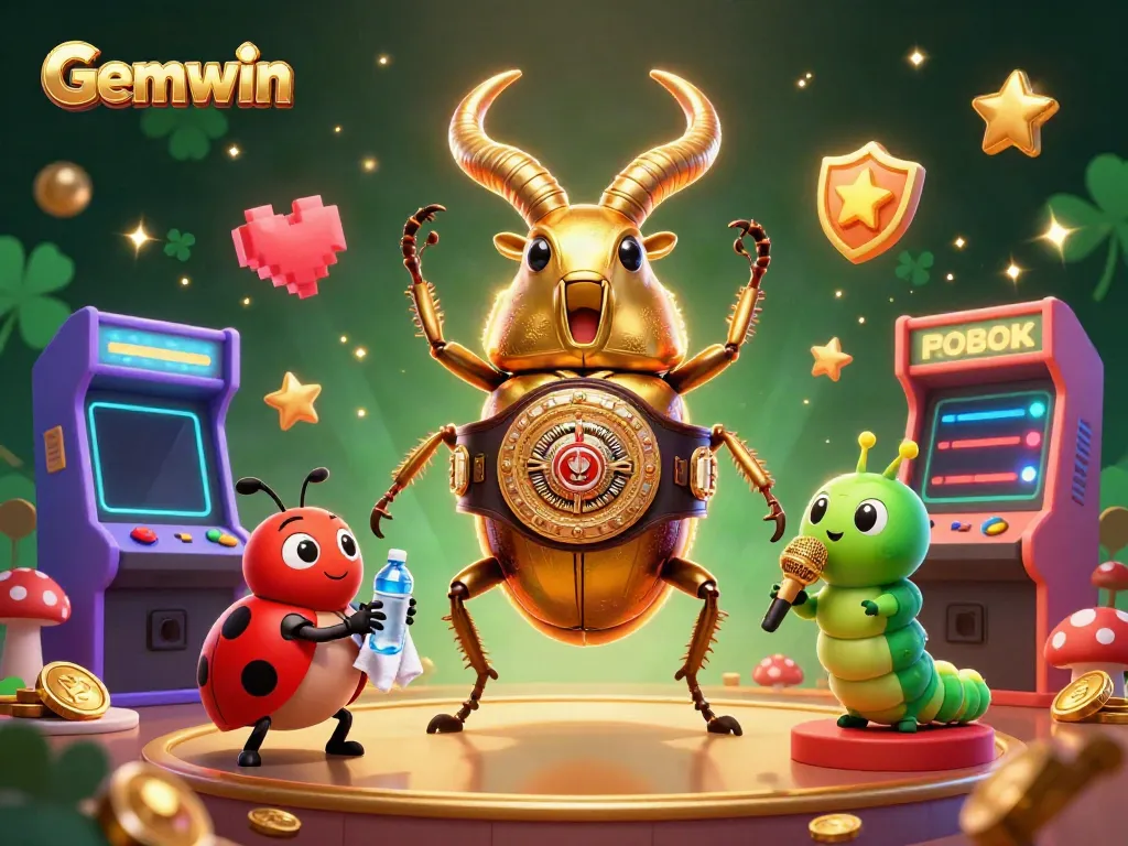 Gemwin joins the battle in a vibrant 3D casino scene, showcasing thrilling gameplay and animated characters.
