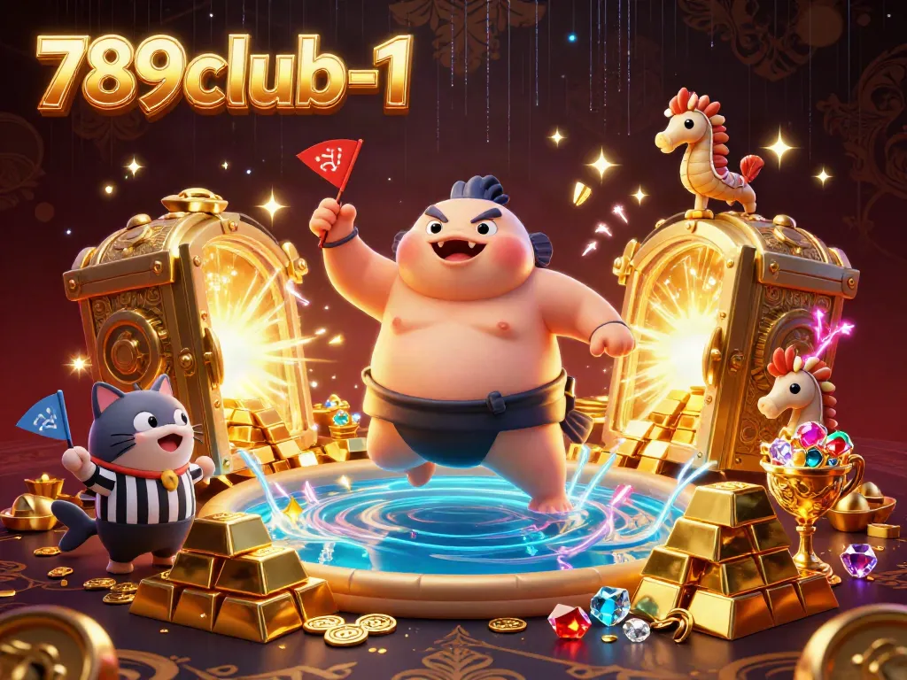 Experience excitement at 789club-1 with a colorful underwater casino scene featuring a fugu in a sumo belt.