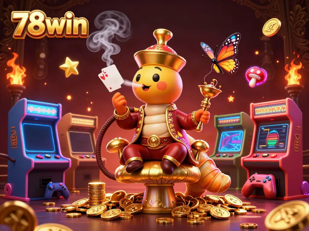 Engage with the vibrant world of 78win featuring a sultan caterpillar in a rich casino scene.