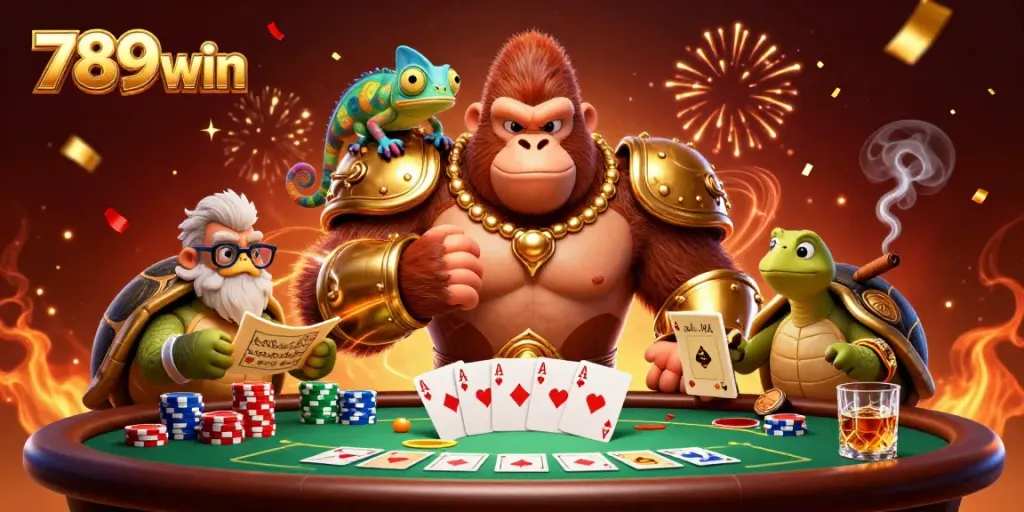 Experience the thrilling atmosphere of 789win with a vibrant 3D casino illustration.