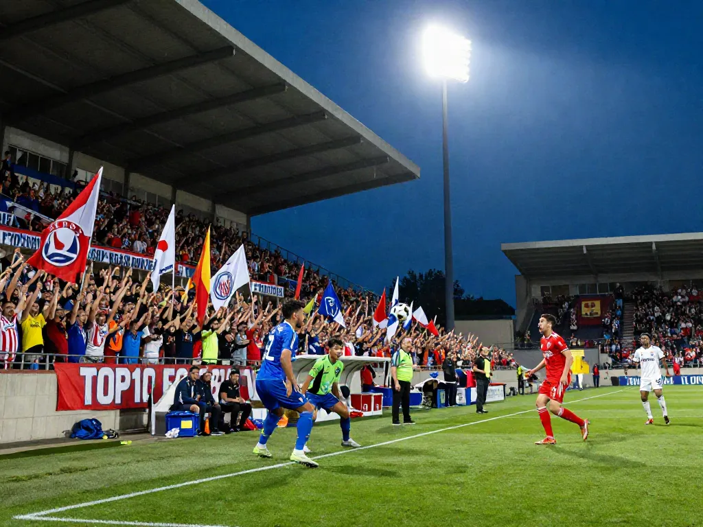 Exciting football match atmosphere at the stadium featuring TOP10FOOTBALL teams and fans.