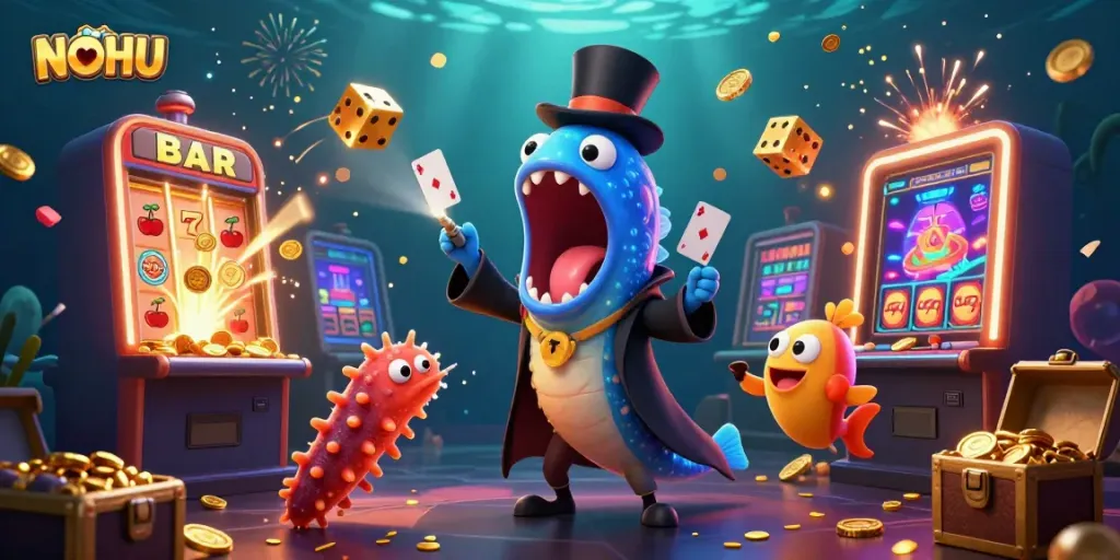 Experience thrilling gameplay at NOHU with a vibrant underwater casino scene featuring engaging characters and dynamic elements.
