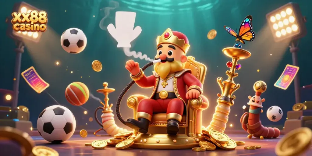 Bet on xx88 casino with a vibrant illustration of a whimsical caterpillar master in a dynamic gaming scene.
